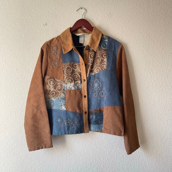Vintage boho patchwork faux suede petite‎ small jacket shacket - Picture 1 of 5